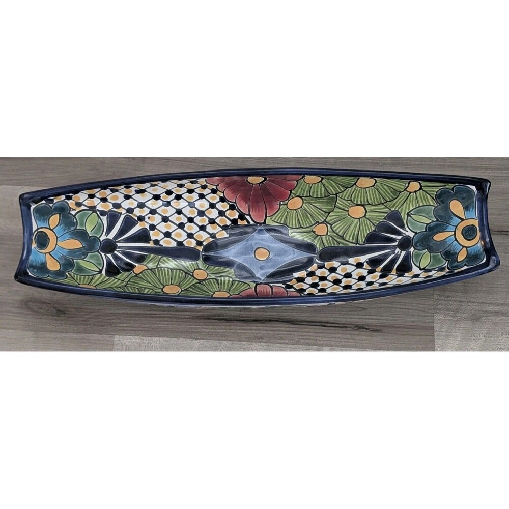 Large Mexican Talavera Bread Appetizer Boat Serving Tray 17" x 6" Hand Painted